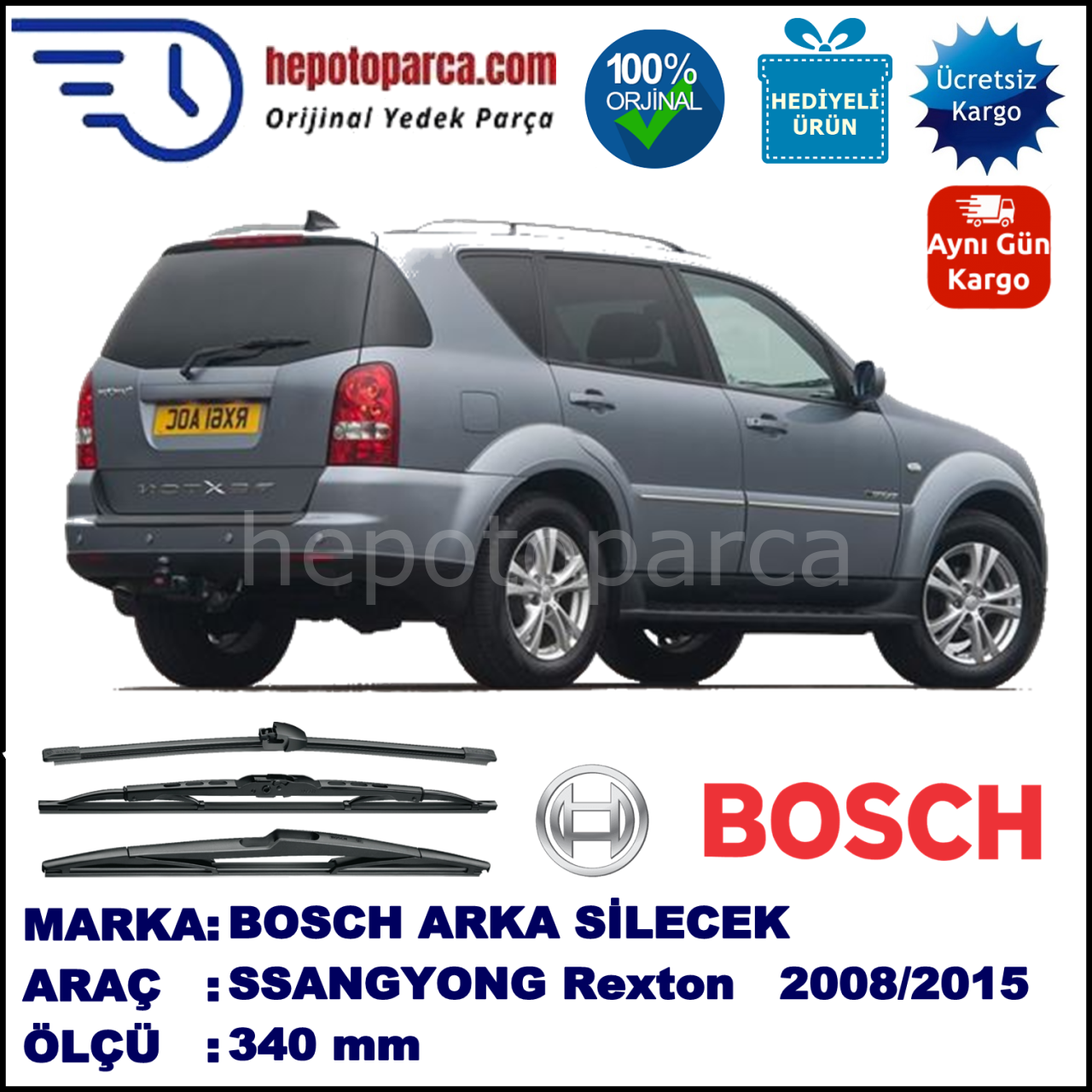 SSANGYONG Rexton II  340 mm 10.2008-... BOSCH Arka Silecek