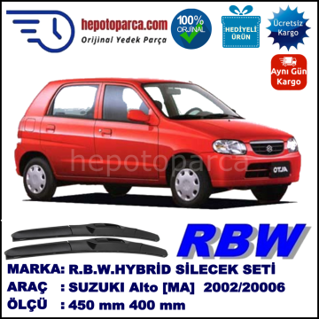 SUZUKI Alto [MA] 02.02-12.06 450 / 400 mm. RBW Hybrid Silecek Seti. U Kanca Uyumlu Hibrit