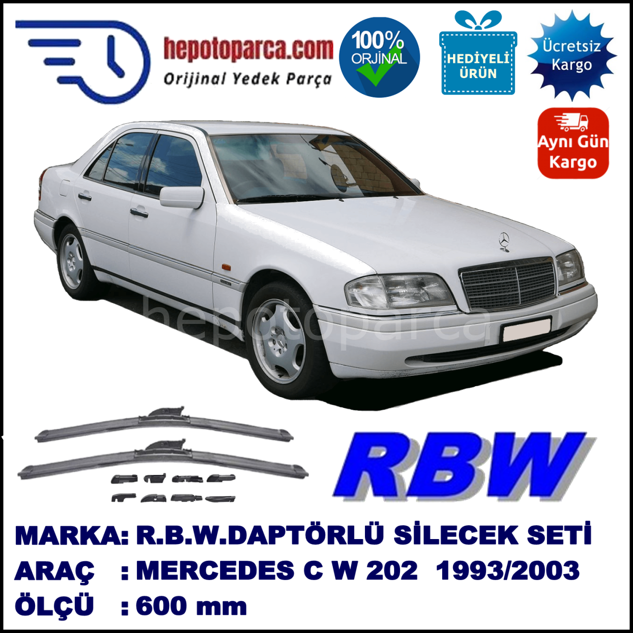 MERCEDES-BENZ Serie C [202] 03.1993-04.2000, 600 / - mm.  RBW  ADAPTÖRLÜ MUZ SİLECEK