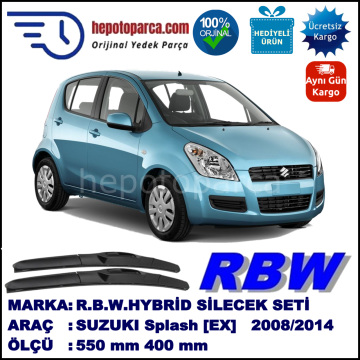 SUZUKI Splash [EX] 01.08-... 550 / 400 mm. RBW Hybrid Silecek Seti. U Kanca Uyumlu Hibrit
