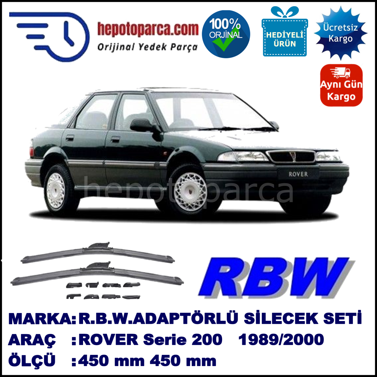 ROVER Serie 200  10.1989-03.2000, 450 / 450 mm.  RBW  ADAPTÖRLÜ MUZ SİLECEK SETİ