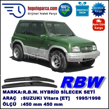 SUZUKI Vitara [ET] 01.95-03.98 450 / 450 mm. RBW Hybrid Silecek Seti. U Kanca Uyumlu Hibrit