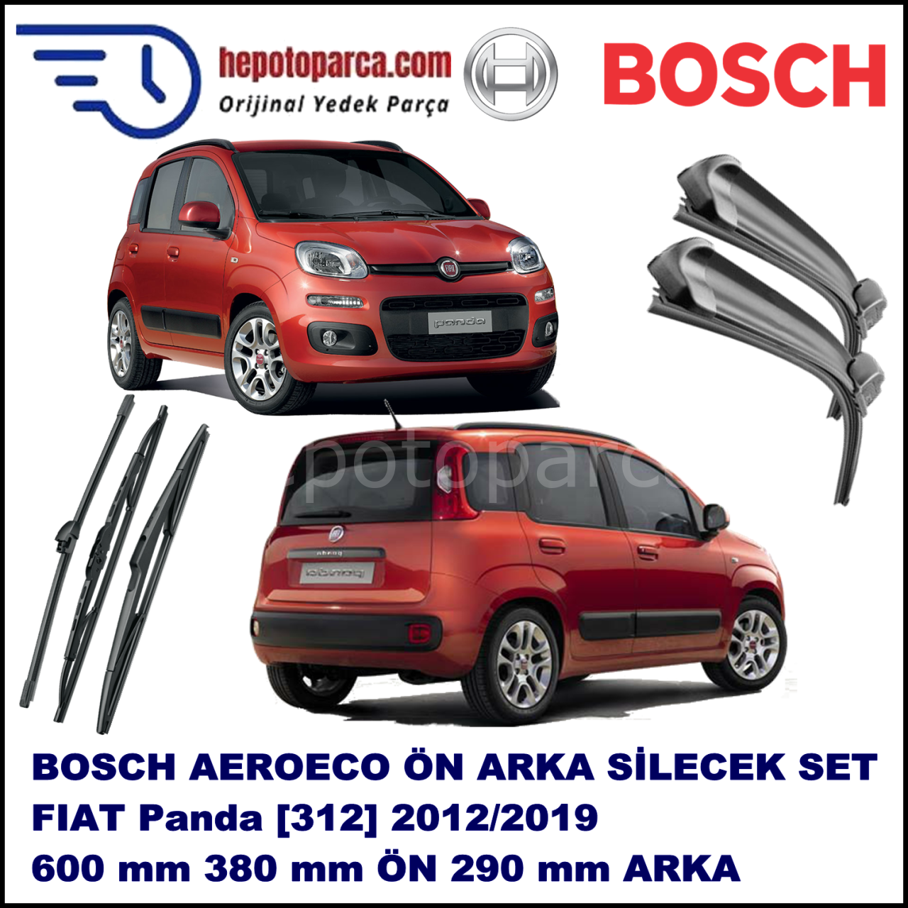 FIAT Panda [312,,] 02,2012-,,, Bosch Aeroeco Ön ve Arka Silecek Takımı
