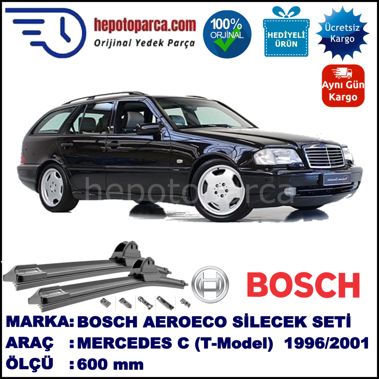 MERCEDES-BENZ Serie C (T-Modell) [202] 05.1996-02.2001, 600 / - mm. BOSCH AEROECO Aparatlı Muz Silecek