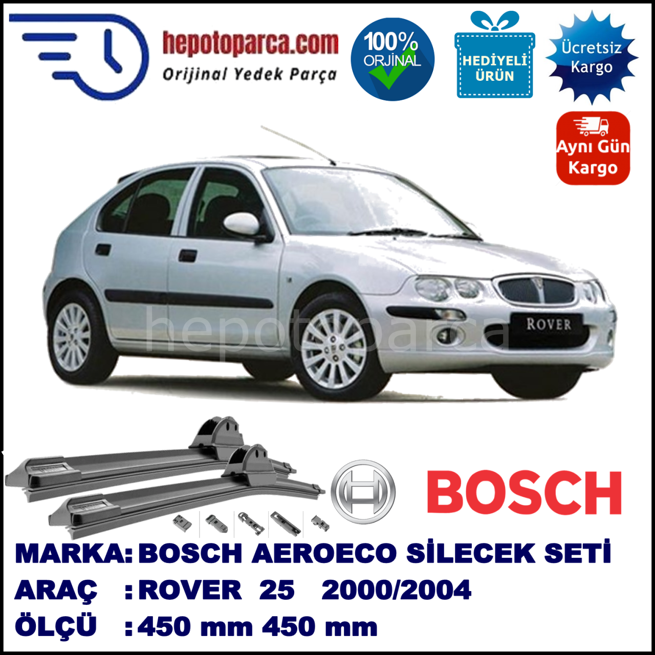 ROVER 25  02.2000-09.2004, 450 / 450 mm. BOSCH AEROECO Aparatlı Muz Silecek