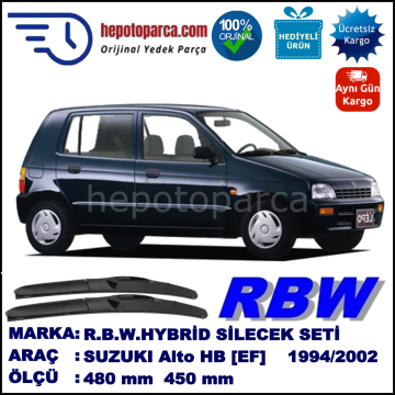 SUZUKI Alto Hatchback [EF] 10.94-02.02 480 / 450 mm. RBW Hybrid Silecek Seti. U Kanca Uyumlu Hibrit