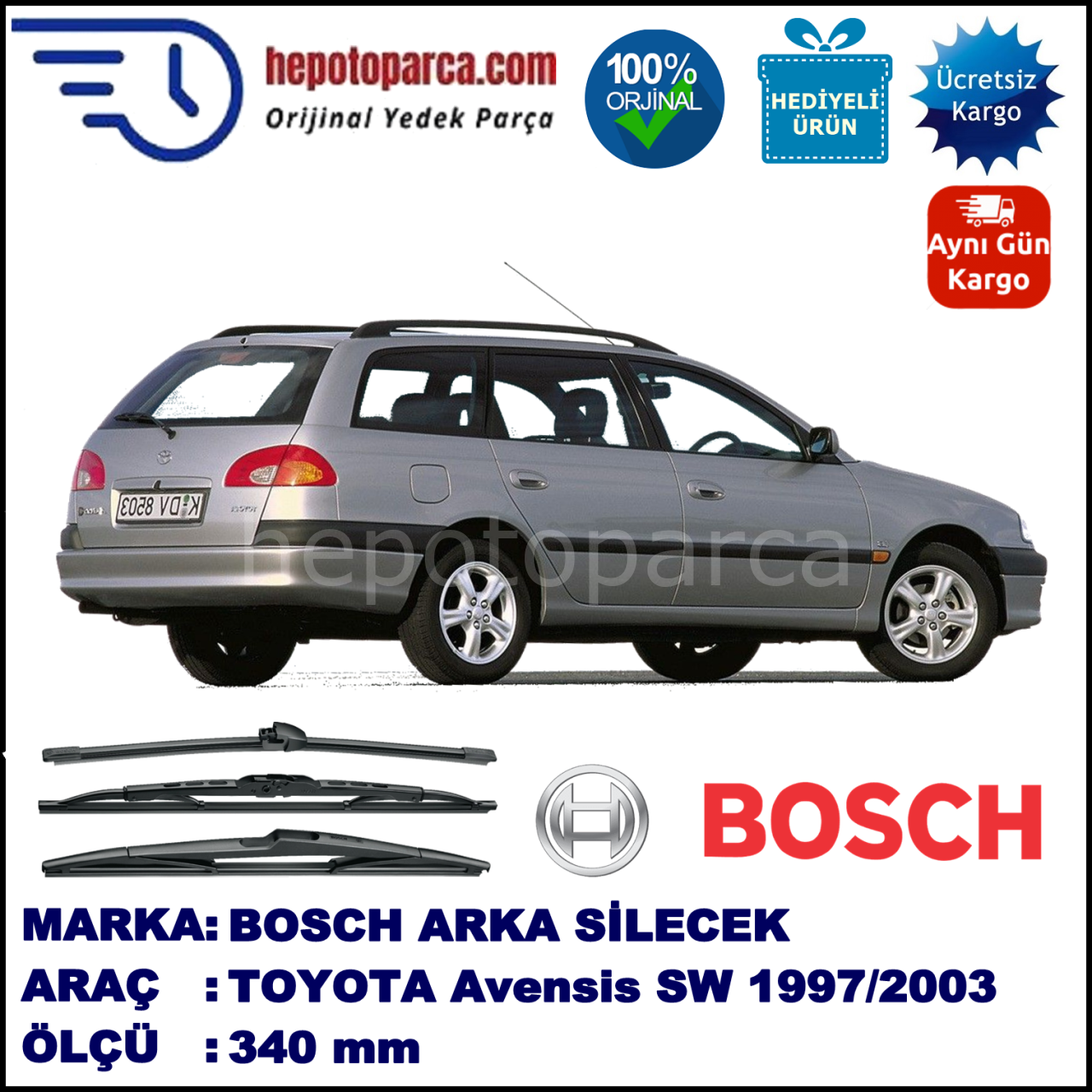 TOYOTA Avensis Wagon [T22] 340 mm 10.1997-01.2003 BOSCH Arka Silecek