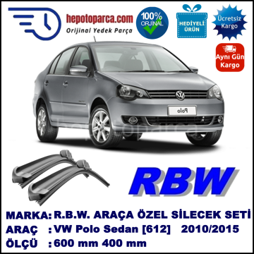 VW Polo Sedan [612] 09.10-... 600 / 400 mm. RBW Muz Silecek Seti  2'li Takım. U Kanca Uyumludur.