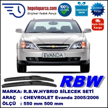 CHEVROLET Evanda [KL1L, V200] 02.05-09.06 550 / 500 mm. RBW Hybrid Silecek Seti. U Kanca Uyumlu Hibrit