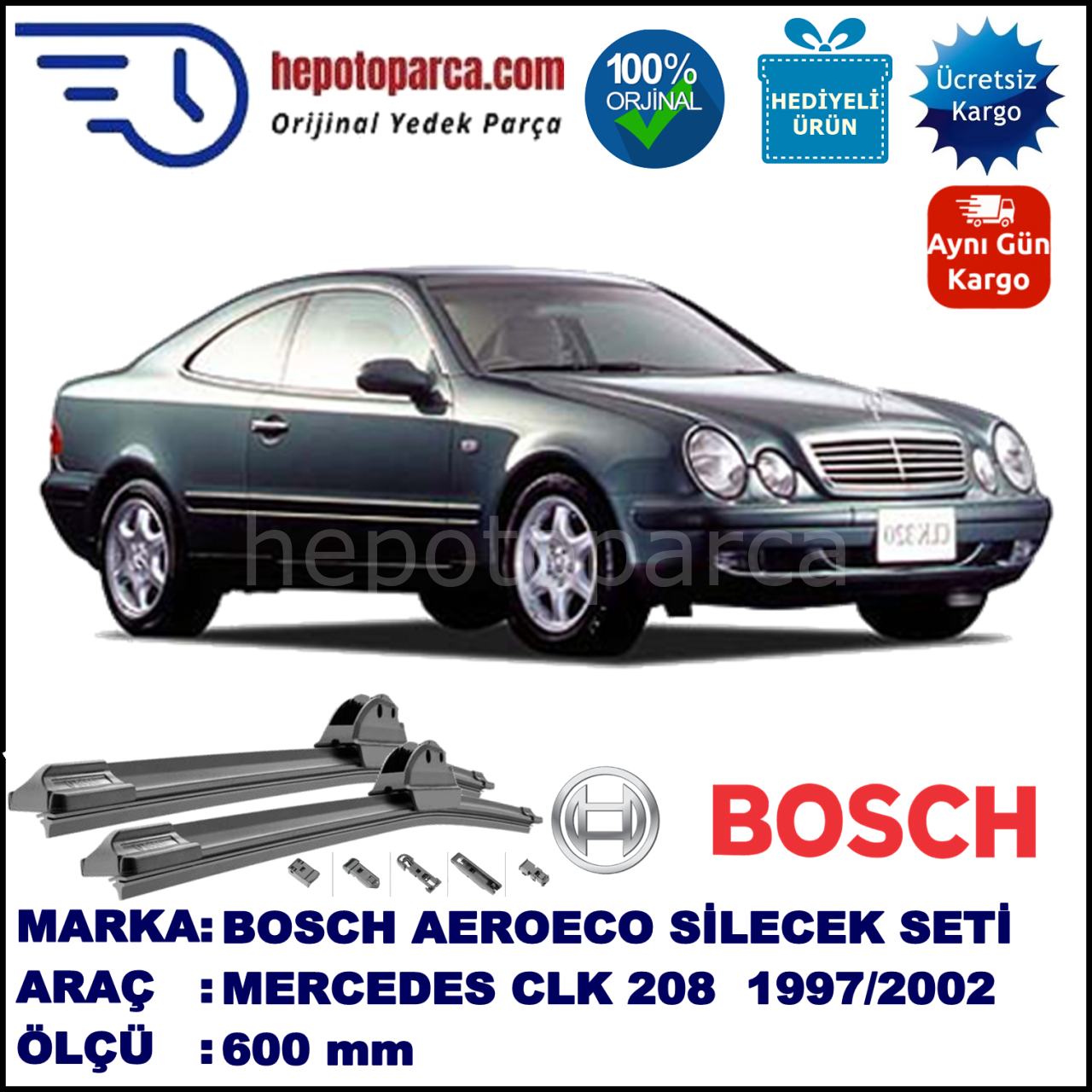 MERCEDES-BENZ Serie CLK (Coupé) [208] 01.1997-09.2002, 600 / - mm. BOSCH AEROECO Aparatlı Muz Silecek