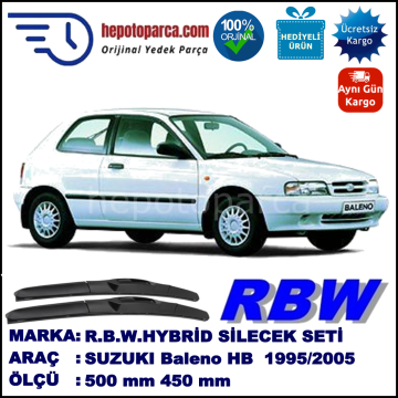 SUZUKI Baleno Hatchback  04.95-09.05 500 / 450 mm. RBW Hybrid Silecek Seti. U Kanca Uyumlu Hibrit