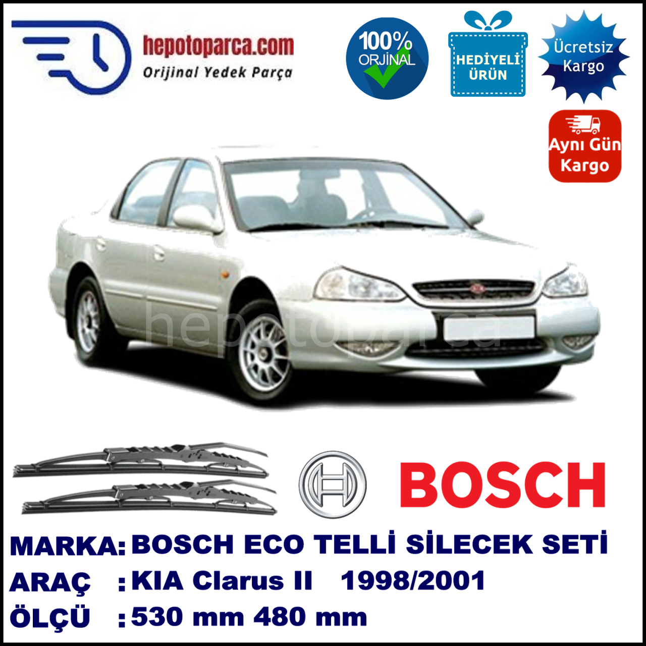 KIA Clarus II [GC] 06.98-11.01 530 / 480 mm. BOSCH ECO Telli Silecek 2'li Takım