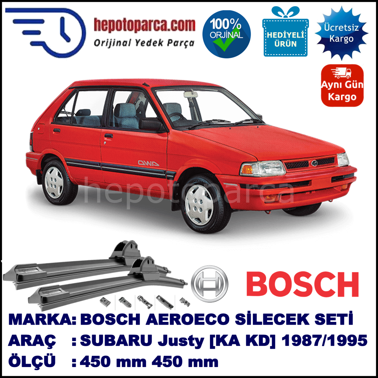 SUBARU Justy [KA, KD] 05.1987-10.1995, 450 / 450 mm. BOSCH AEROECO Aparatlı Muz Silecek