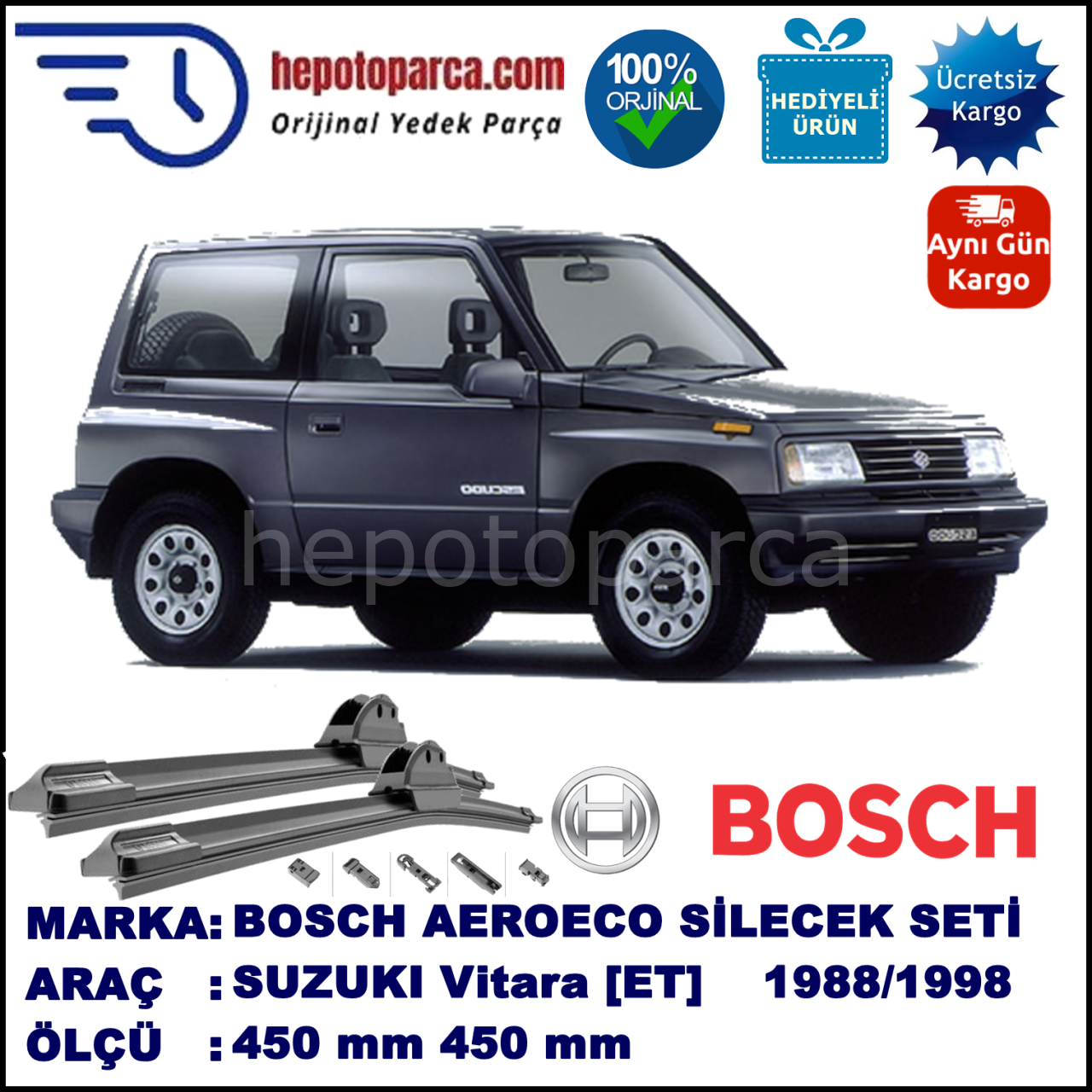 SUZUKI Vitara [ET] 03.1988-03.1998, 450 / 450 mm. BOSCH AEROECO Aparatlı Muz Silecek