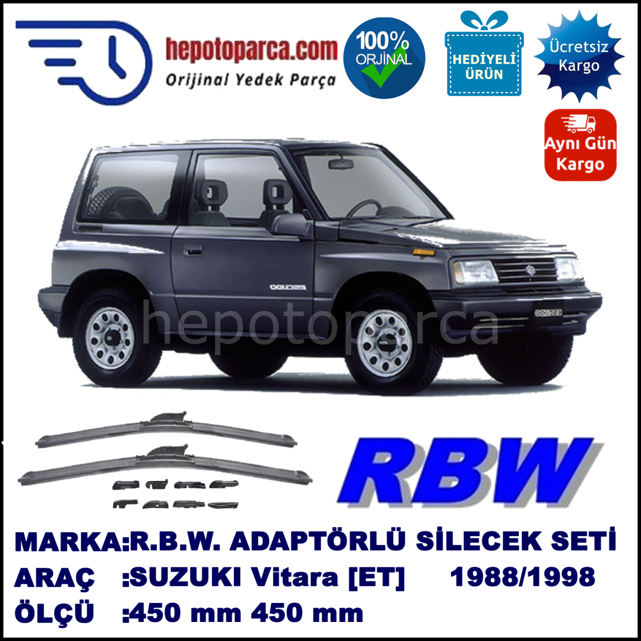 SUZUKI Vitara [ET] 03.1988-03.1998, 450 / 450 mm.  RBW  ADAPTÖRLÜ MUZ SİLECEK SETİ