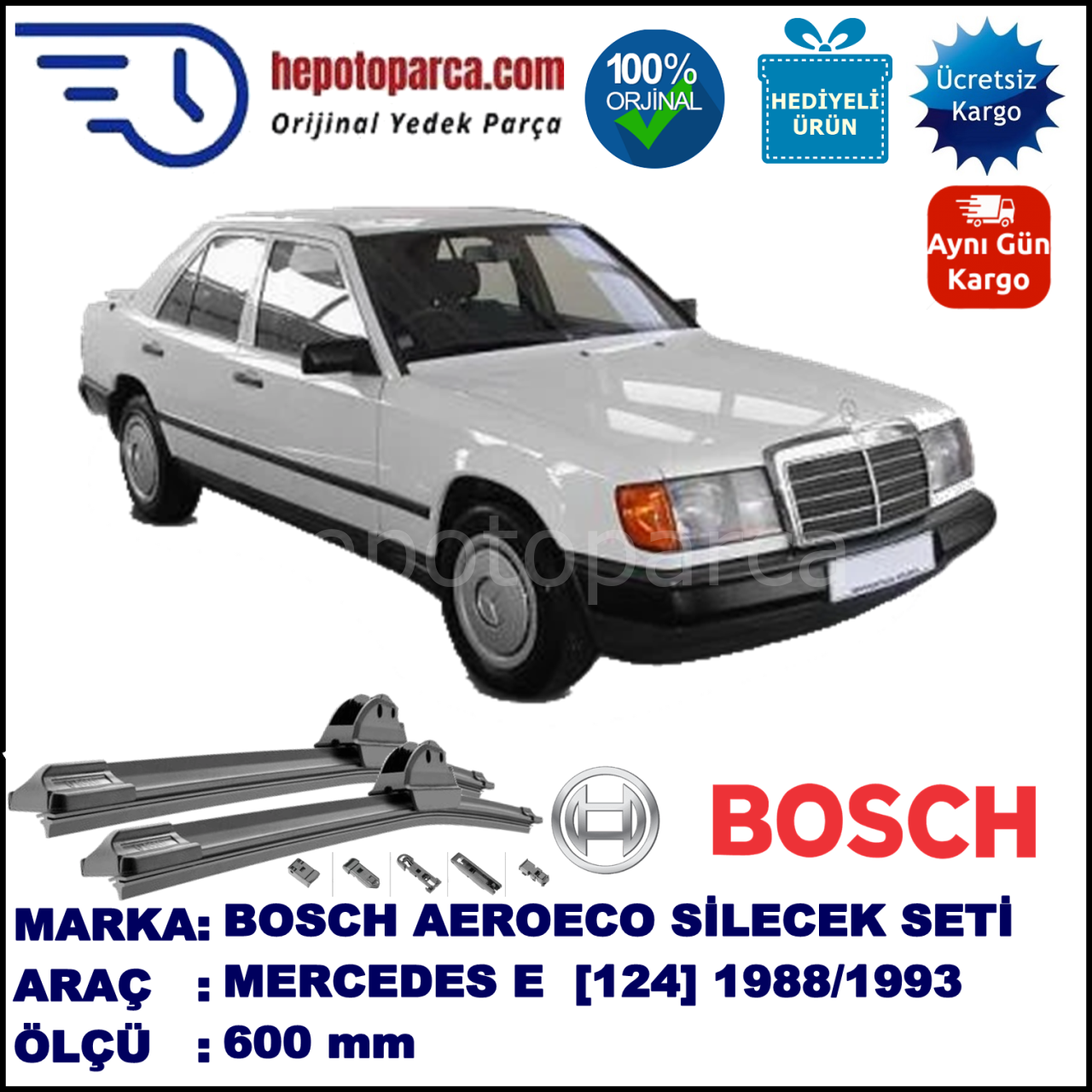 MERCEDES-BENZ Serie 124  01.1988-08.1993, 600 / - mm. BOSCH AEROECO Aparatlı Muz Silecek