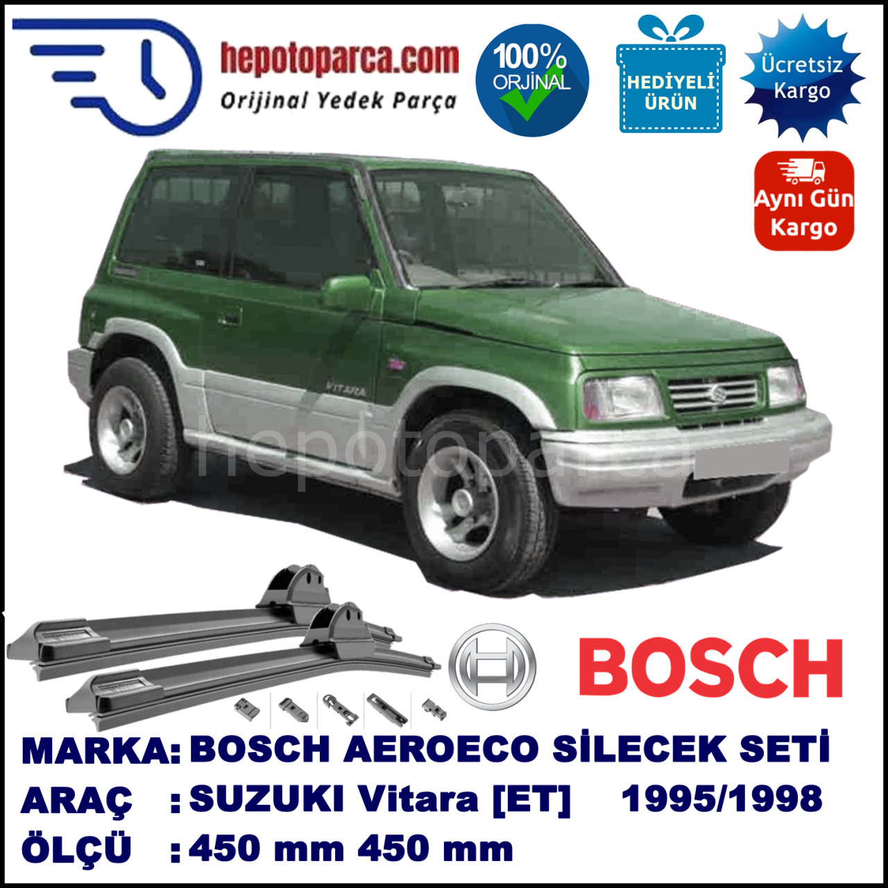 SUZUKI Vitara [ET] 01.1995-03.1998, 450 / 450 mm. BOSCH AEROECO Aparatlı Muz Silecek