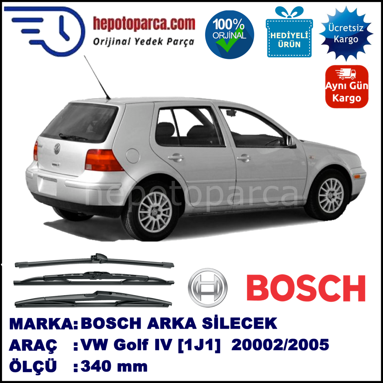 VW Golf IV [1J1] 340 mm 06.2002-06.2005 BOSCH Arka Silecek