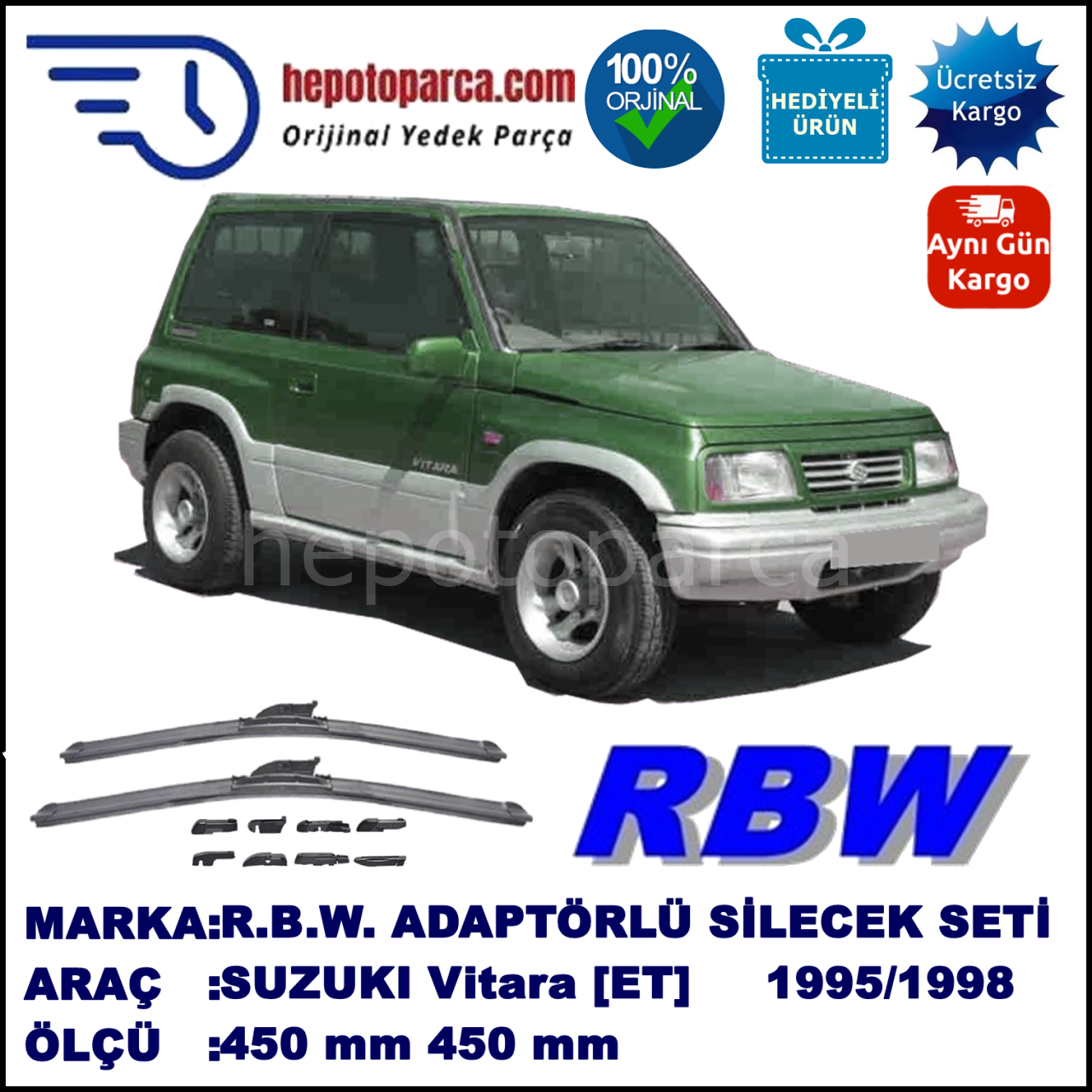 SUZUKI Vitara [ET] 01.1995-03.1998, 450 / 450 mm.  RBW  ADAPTÖRLÜ MUZ SİLECEK SETİ