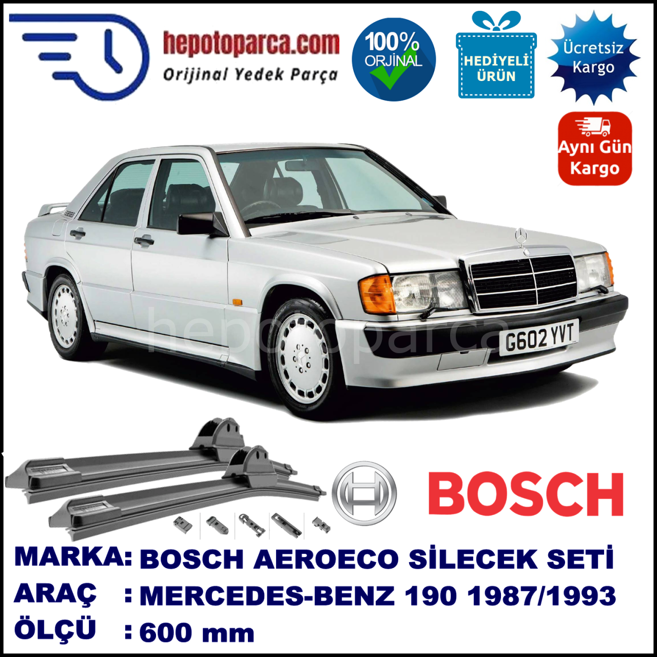 MERCEDES-BENZ Serie 190 [201] 08.1987-09.1993, 600 / - mm. BOSCH AEROECO Aparatlı Muz Silecek