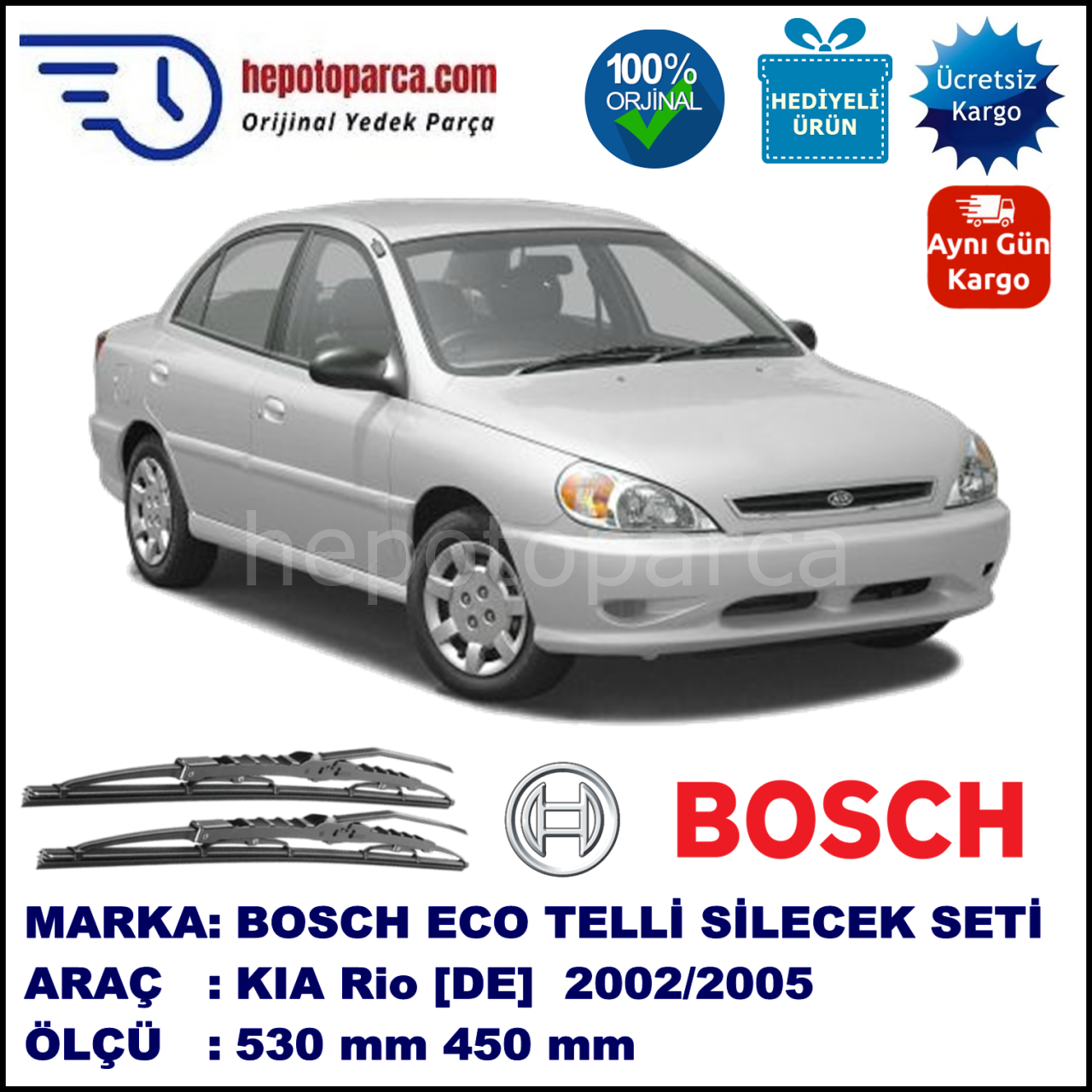 KIA Rio [DC] 07.00-02.05 530 / 450 mm. BOSCH ECO Telli Silecek 2'li Takım