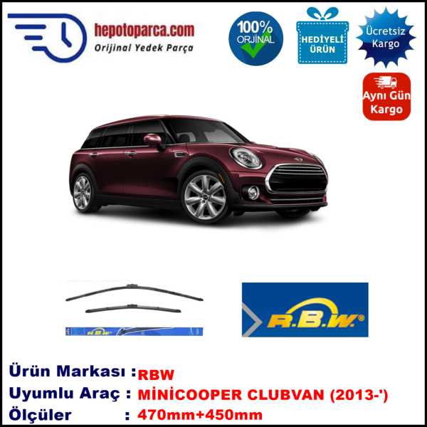MINI (BMW) Mini Clubvan [R 55] 02.2013-..., 450 / 470 mm.  RBW  ADAPTÖRLÜ MUZ SİLECEK SETİ
