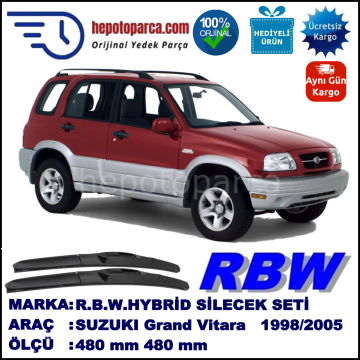 SUZUKI Grand Vitara  03.98-09.05 480 / 480 mm. RBW Hybrid Silecek Seti. U Kanca Uyumlu Hibrit