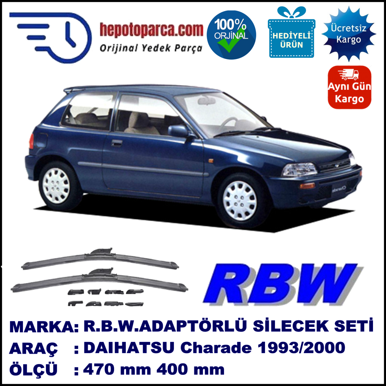 DAIHATSU Charade Hatchback [G2] 01.1993-09.2000, 470 / 400 mm.  RBW  ADAPTÖRLÜ MUZ SİLECEK SETİ