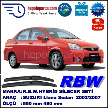 SUZUKI Liana Sedan  04.02-12.07 550 / 480 mm. RBW Hybrid Silecek Seti. U Kanca Uyumlu Hibrit
