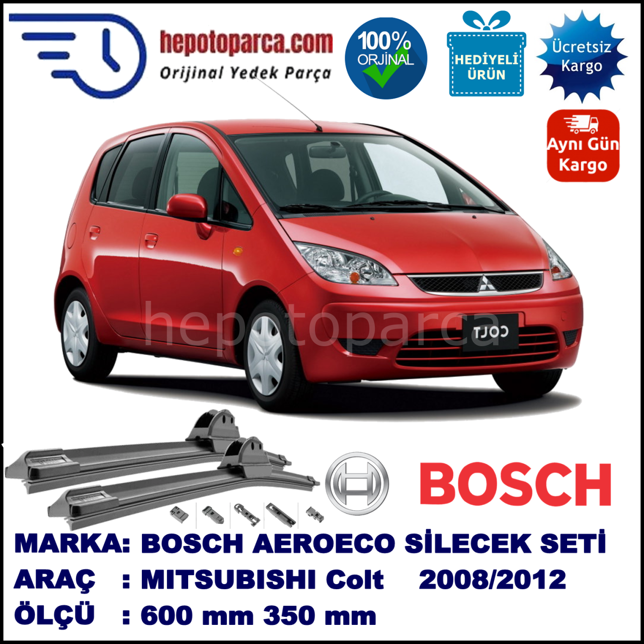 MITSUBISHI Colt [CZ] 10.2008-..., 600 / 350 mm. BOSCH AEROECO Aparatlı Muz Silecek