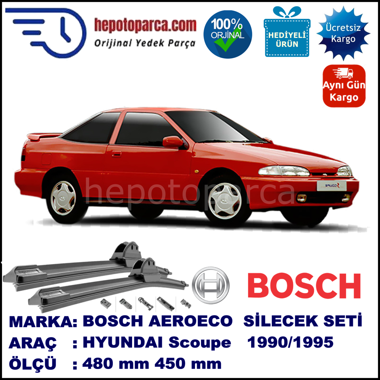 HYUNDAI Scoupe  02.1990-04.1995, 470 / 400 mm. BOSCH AEROECO Aparatlı Muz Silecek