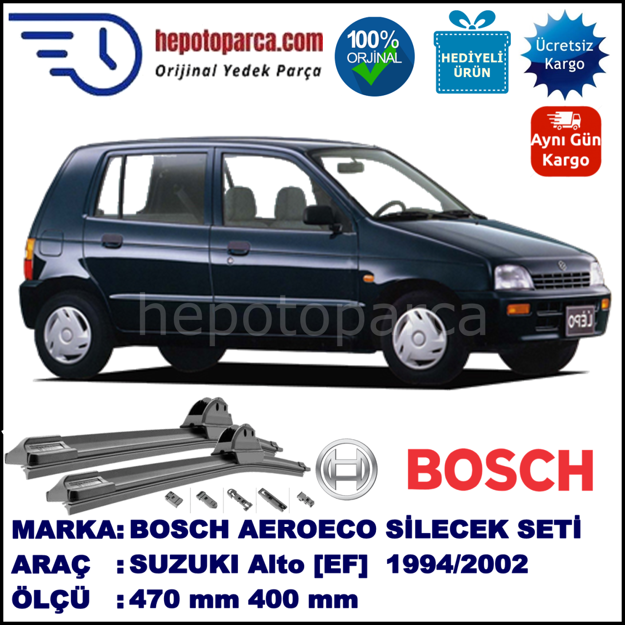 SUZUKI Alto Hatchback [EF] 10.1994-02.2002, 470 / 400 mm. BOSCH AEROECO Aparatlı Muz Silecek