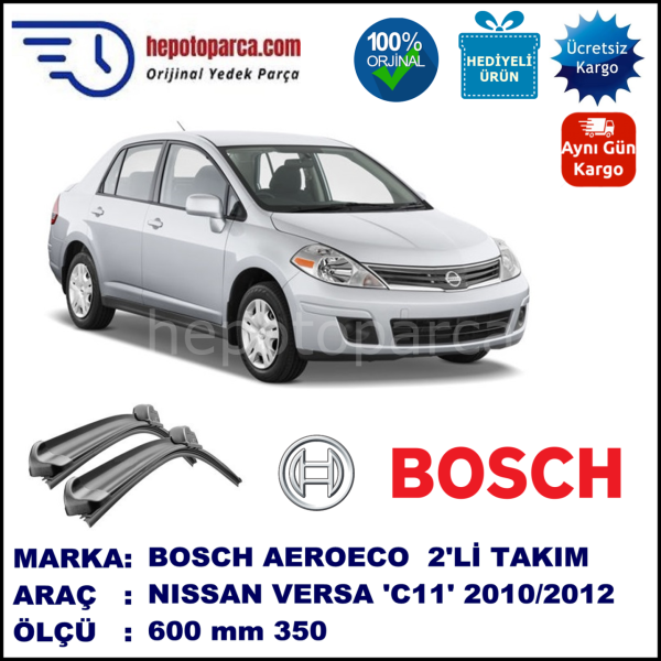 NISSAN Versa [C11] 09.2010-08.2012, 600 / 350 mm. BOSCH AEROECO Aparatlı Muz Silecek