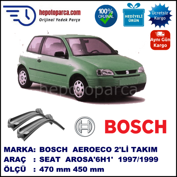 SEAT Arosa [6H1] 02.1997-02.1999, 470 / 450 mm. BOSCH AEROECO Aparatlı Muz Silecek