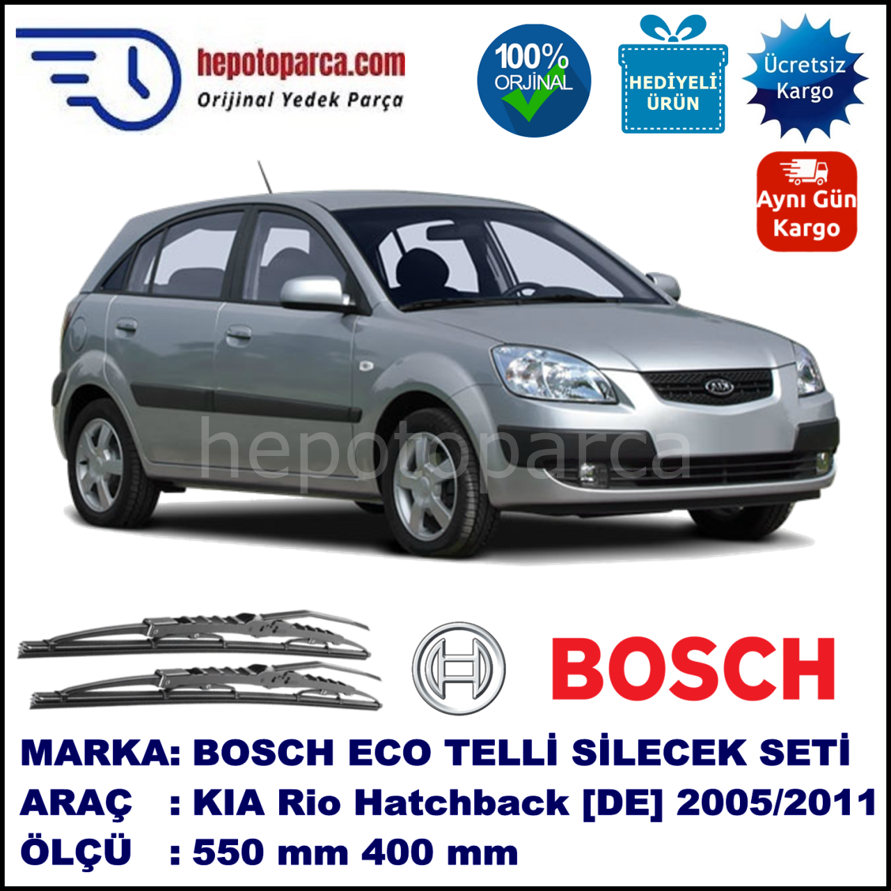 KIA Rio Hatchback [DE] 03.05-09.11 550 / 400 mm. BOSCH ECO Telli Silecek 2'li Takım
