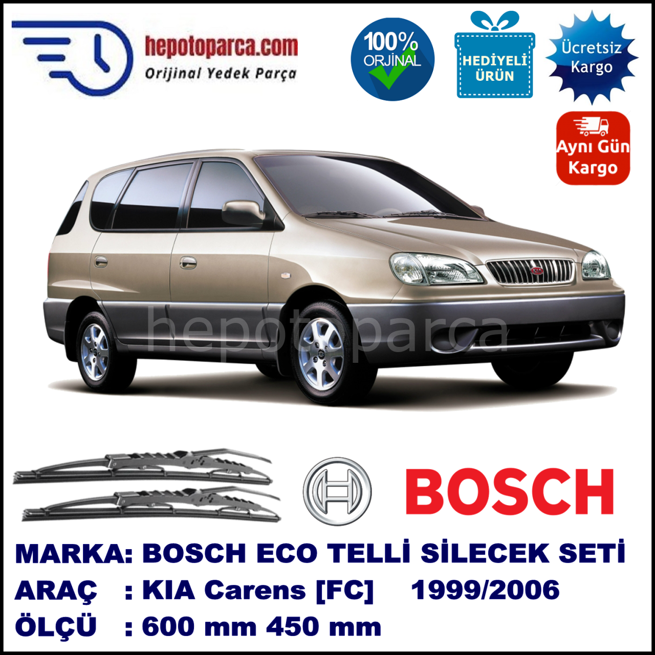 KIA Carens [FC] 04.99-12.06 600 / 450 mm. BOSCH ECO Telli Silecek 2'li Takım