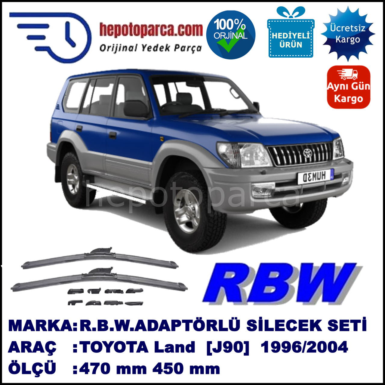 TOYOTA Land Cruiser Prado [J9] 10.1996-09.2004, 470 / 450 mm.  RBW  ADAPTÖRLÜ MUZ SİLECEK SETİ
