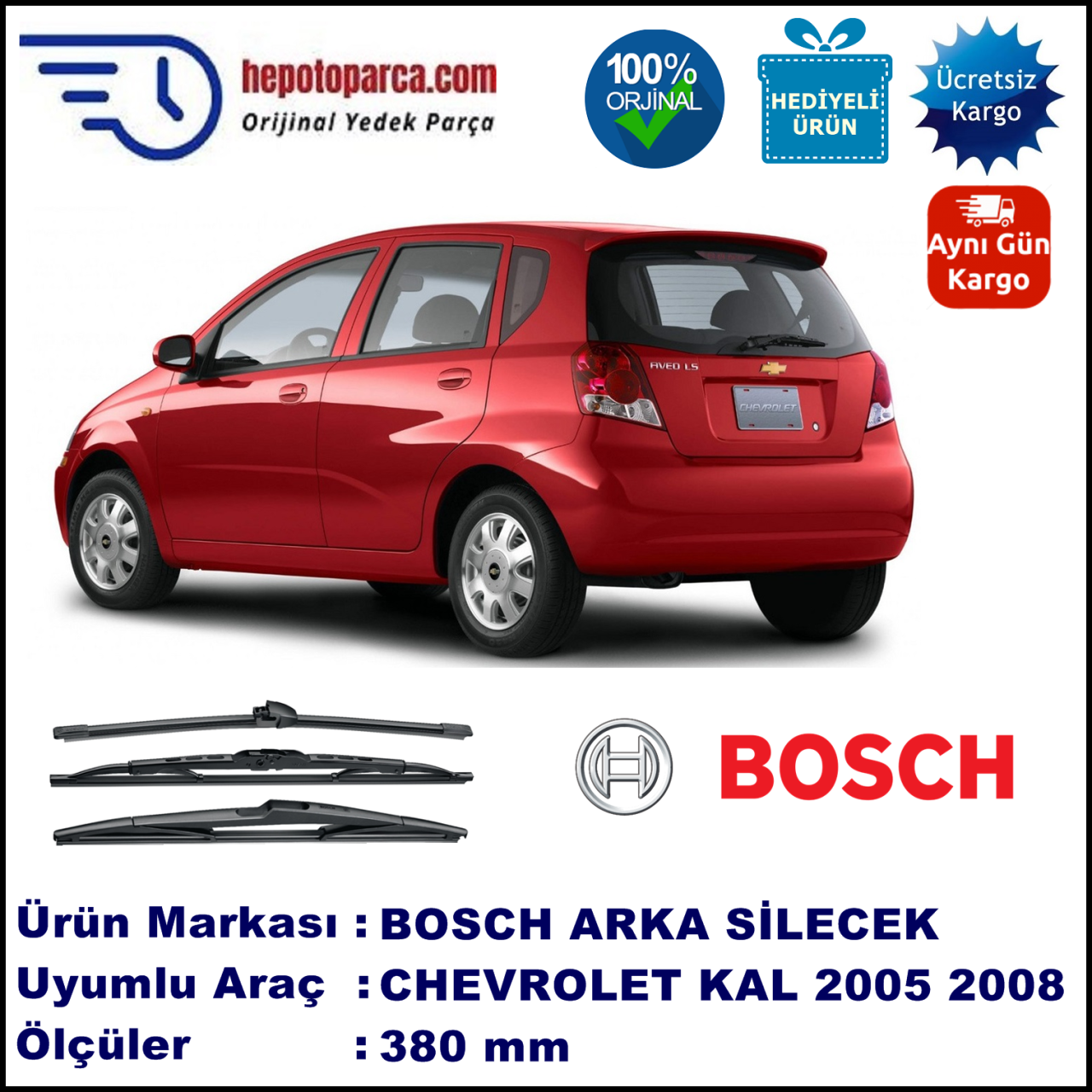 CHEVROLET Kalos Hatchback [KL1S, T200] 380 mm 02.2005-04.2008 BOSCH Arka Silecek
