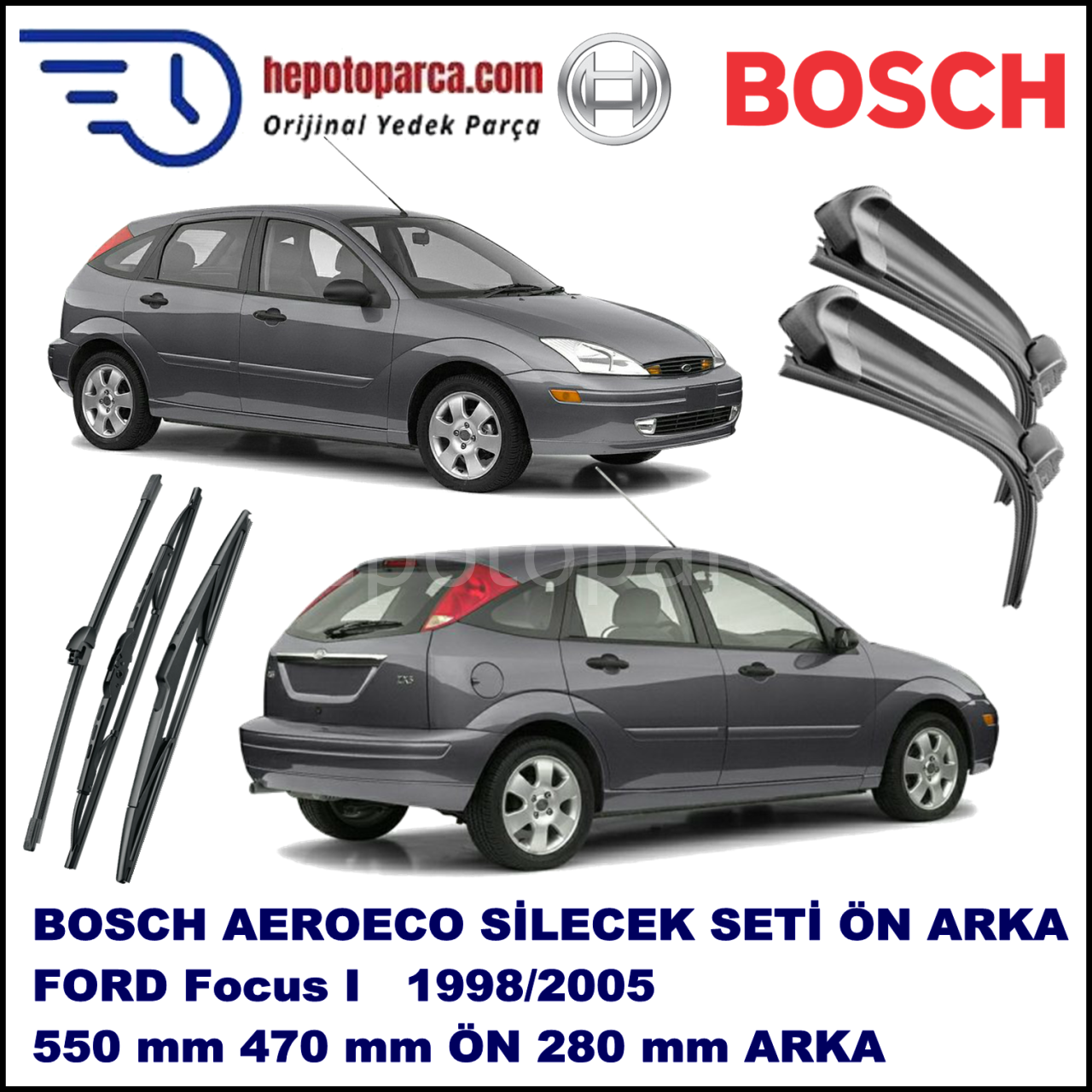 FORD Focus I  [99] 08,1998-05,2005 Bosch Aeroeco Ön ve Arka Silecek Takımı