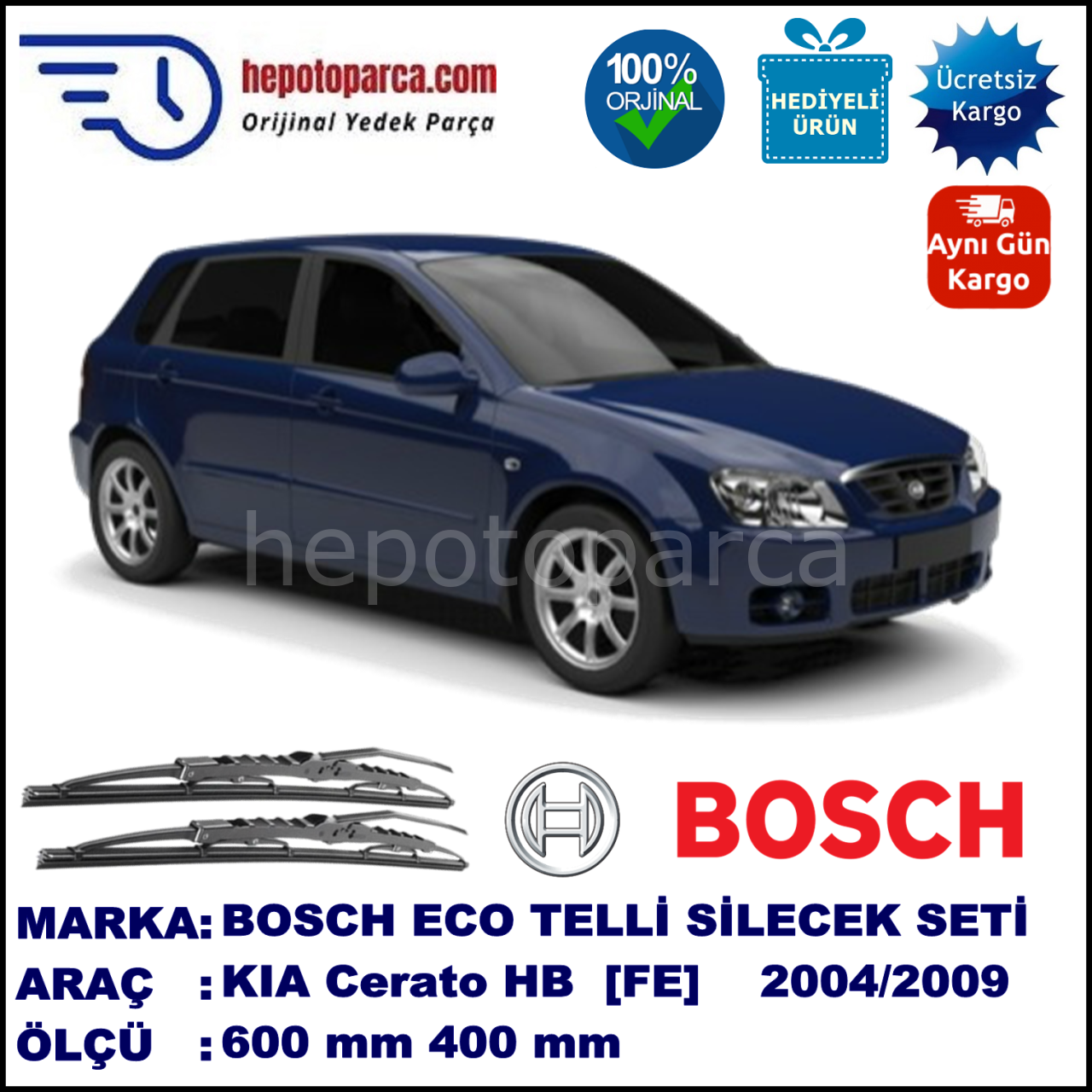 KIA Cerato Hatchback [FE] 03.04-11.09 600 / 400 mm. BOSCH ECO Telli Silecek 2'li Takım