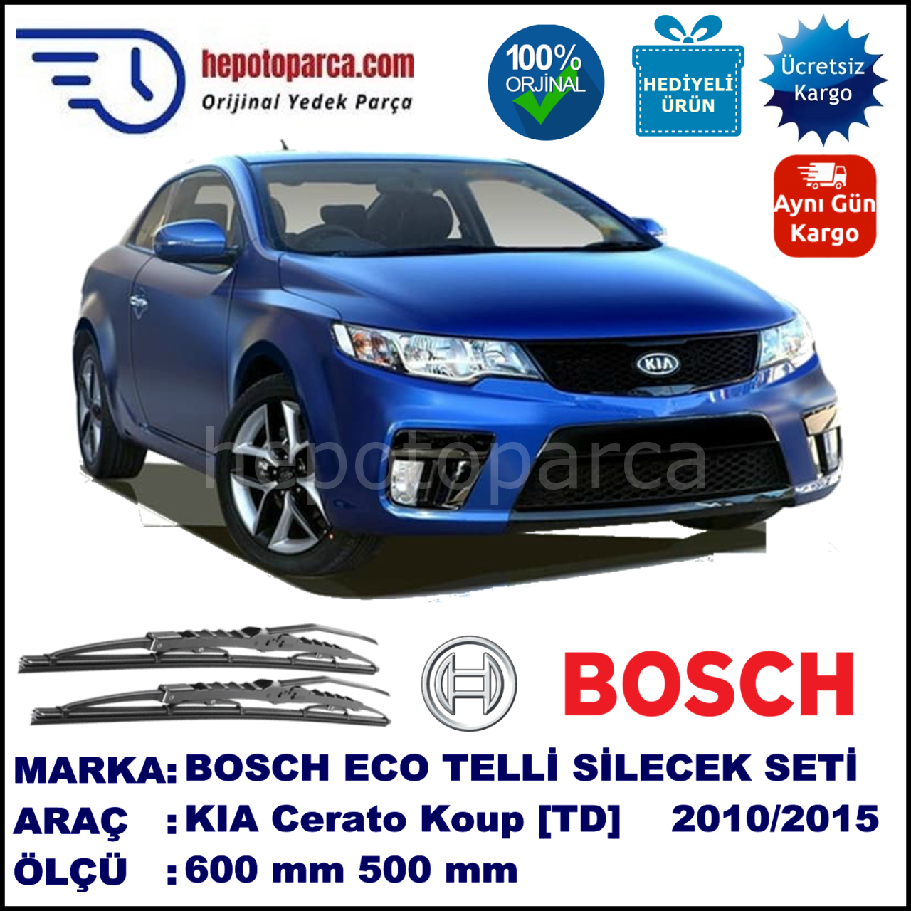 KIA Cerato Koup [TD] 08.10-... 600 / 500 mm. BOSCH ECO Telli Silecek 2'li Takım