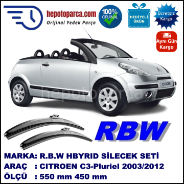 CITROEN C3-Pluriel [A42] 05.03-10.12 550 / 450 mm. RBW Hybrid Silecek Seti. U Kanca Uyumlu Hibrit