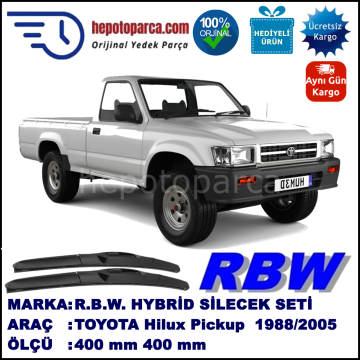TOYOTA Hilux Pickup [N8; N8...13; N14...19] 08.88-08.05 400 / 400 mm. RBW Hybrid Silecek Seti. U Kanca Uyumlu Hibrit
