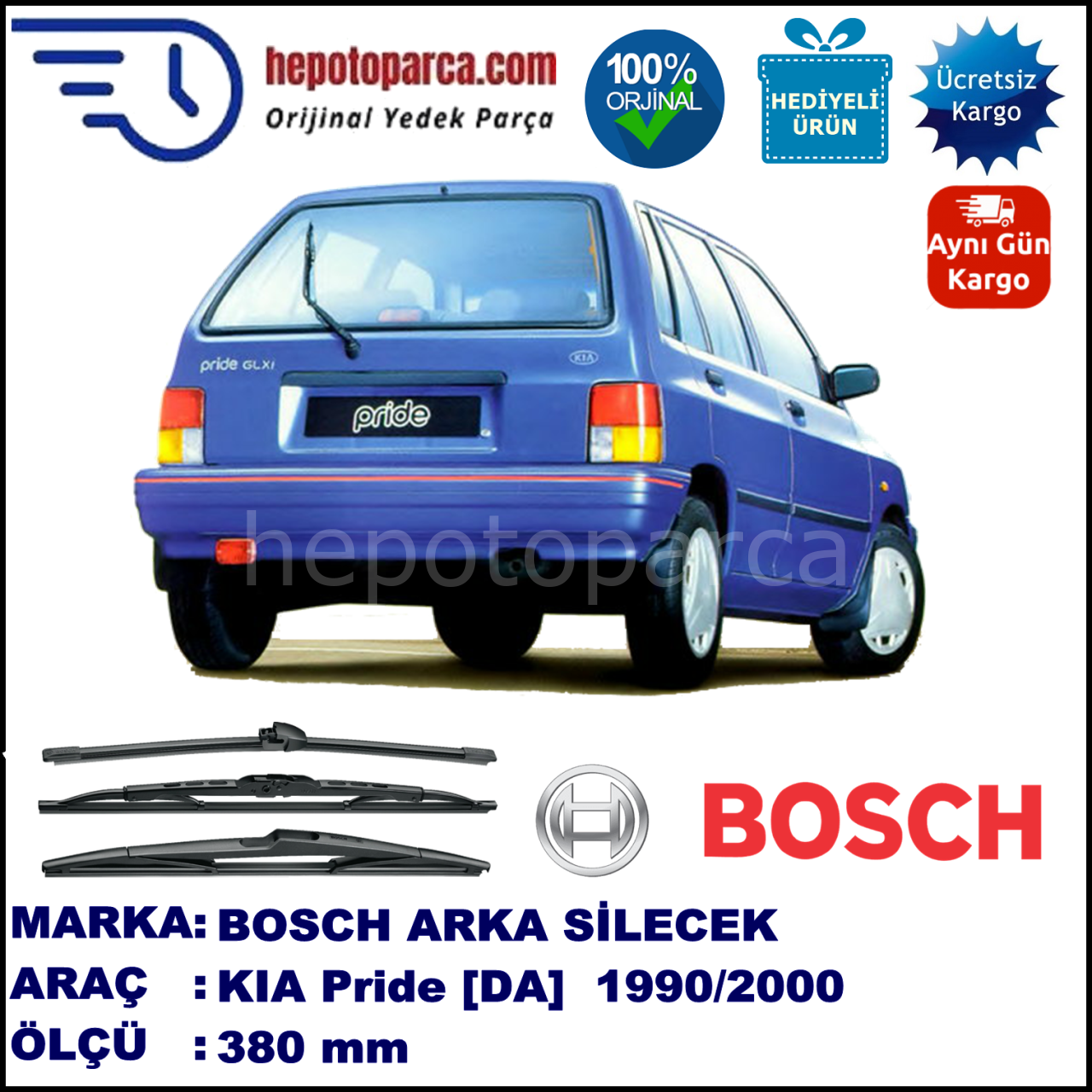 KIA Pride [DA] 380 mm 05.1990-02.2000 BOSCH Arka Silecek