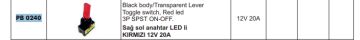 SAĞ SOL ANAHTAR LEDLİ KIRMIZI 12V 20A