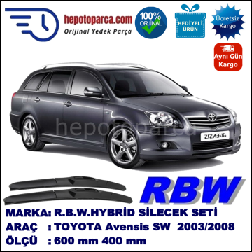 TOYOTA Avensis Wagon [T25] 01.03-11.08 600 / 400 mm. RBW Hybrid Silecek Seti. U Kanca Uyumlu Hibrit
