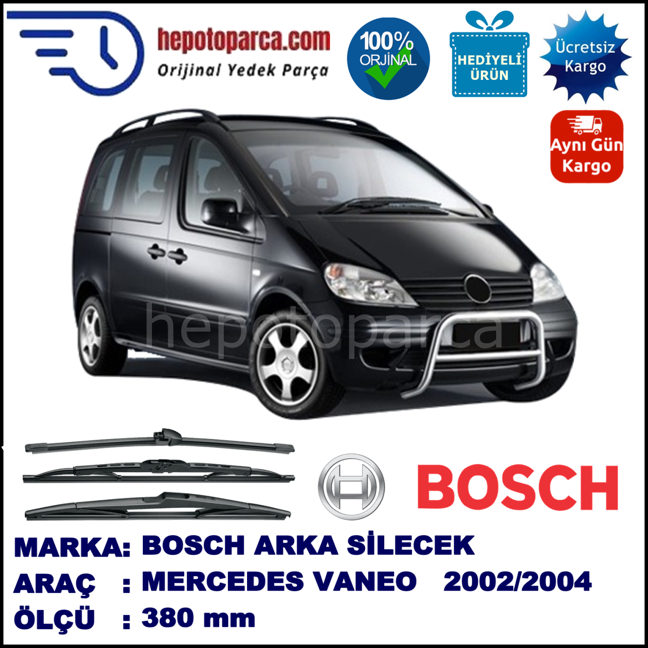 MERCEDES-BENZ Vaneo [414] 380 mm 02.2002-01.2004 BOSCH Arka Silecek