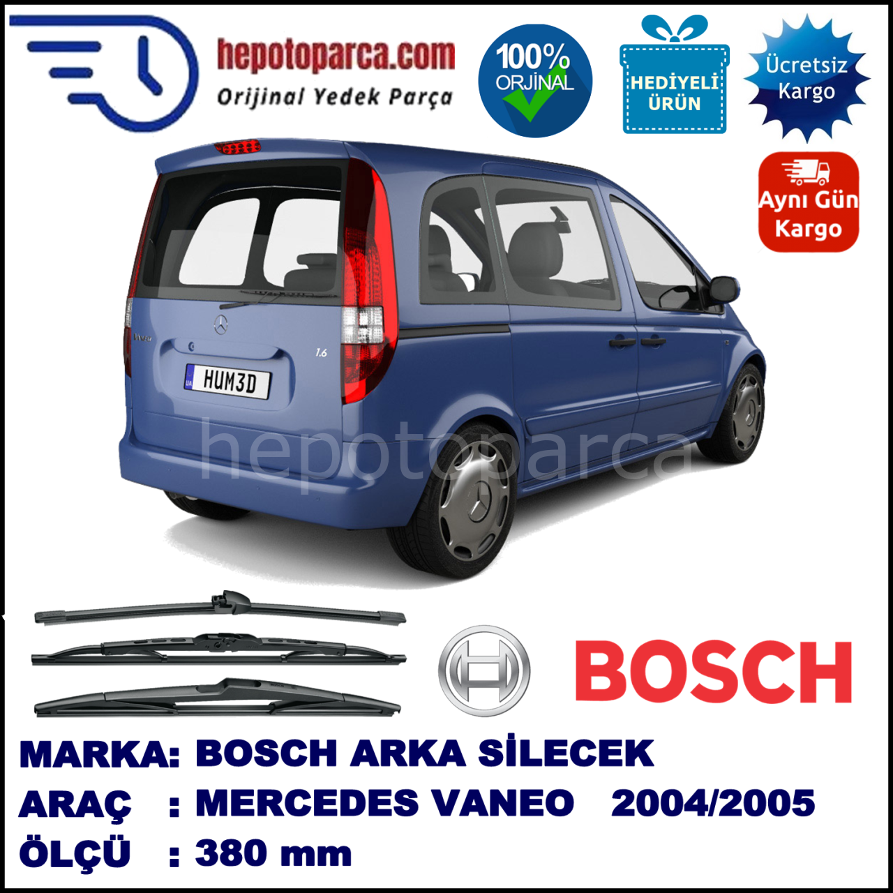 MERCEDES-BENZ Vaneo [414] 380 mm 02.2004-08.2005 BOSCH Arka Silecek