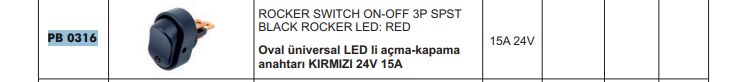 OVAL ÜNİVERSAL LEDLİ AÇMA KAPAMA ANAHTARI KIRMIZI 24V 10A