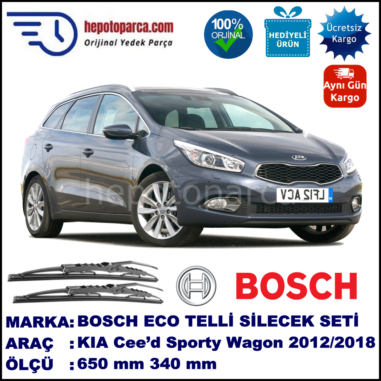 KIA Cee’d Sporty Wagon [JD] 08.12-... 650 / 340 mm. BOSCH ECO Telli Silecek 2'li Takım